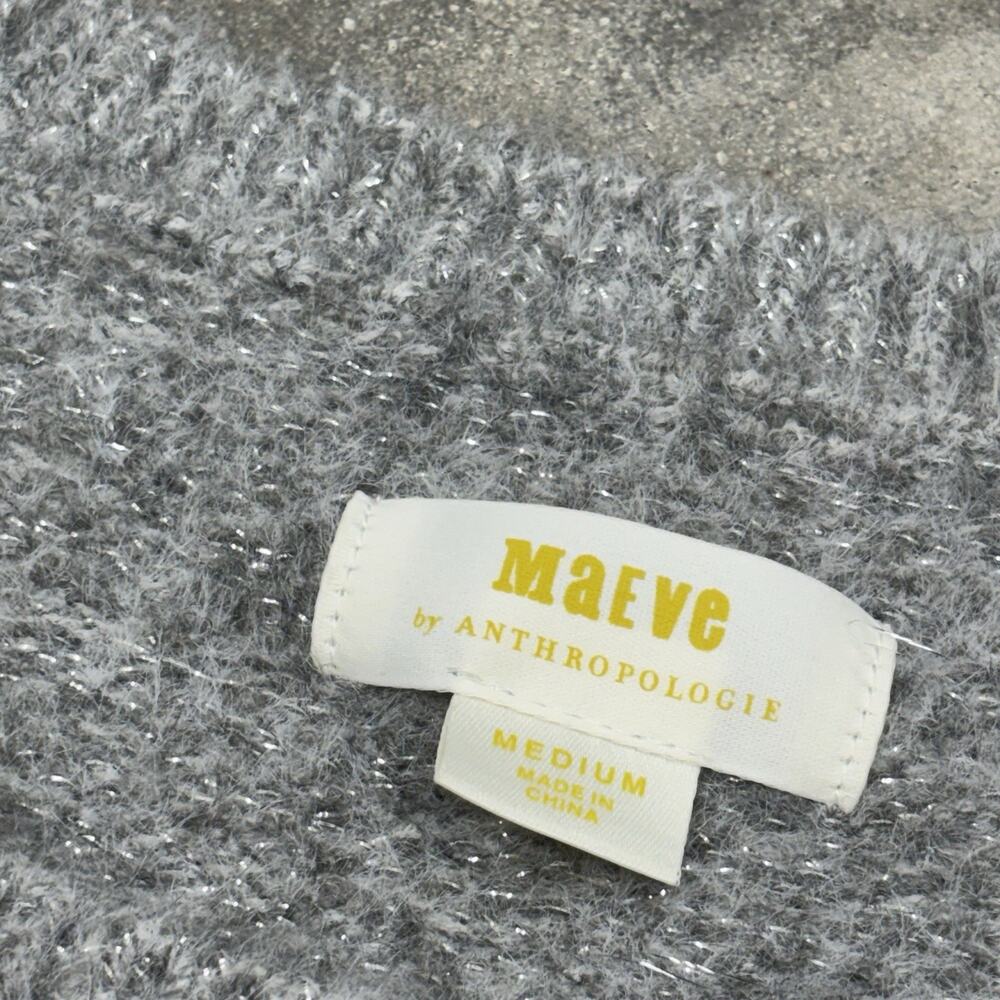 Maeve Bow Icon Sparkle Grey Bow Sweater Womens Medium Knit - Picture 6 of 11